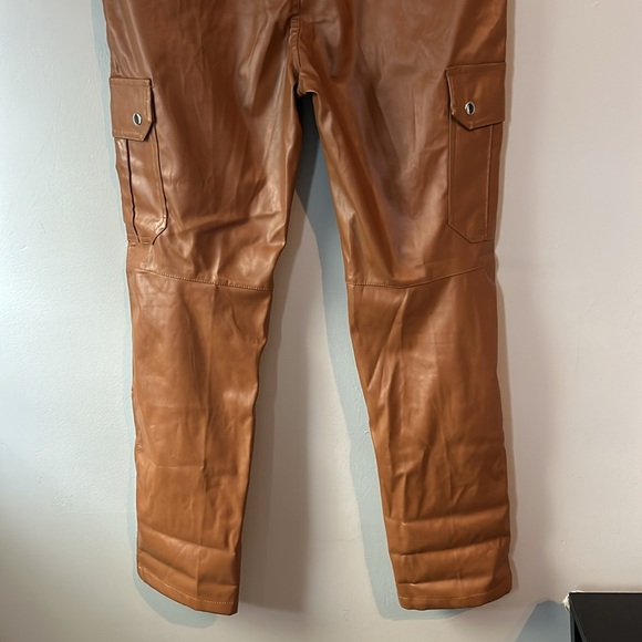 Brown Vegan Leather Pants Large - Picture 6 of 9